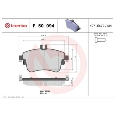 P 50 094 BREMBO Bremsbelagsatz, Scheibenbremse PRIME LINE