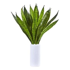Nearly Natural 22" Sansevieria Artificial Plant in White Vase in Green