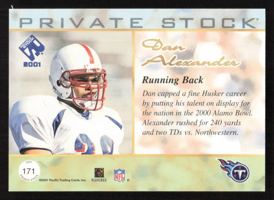 2001 Pacific Private Stock Dan Alexander Retail #/500 RC Rookie #171 Card - Image 2 of 2