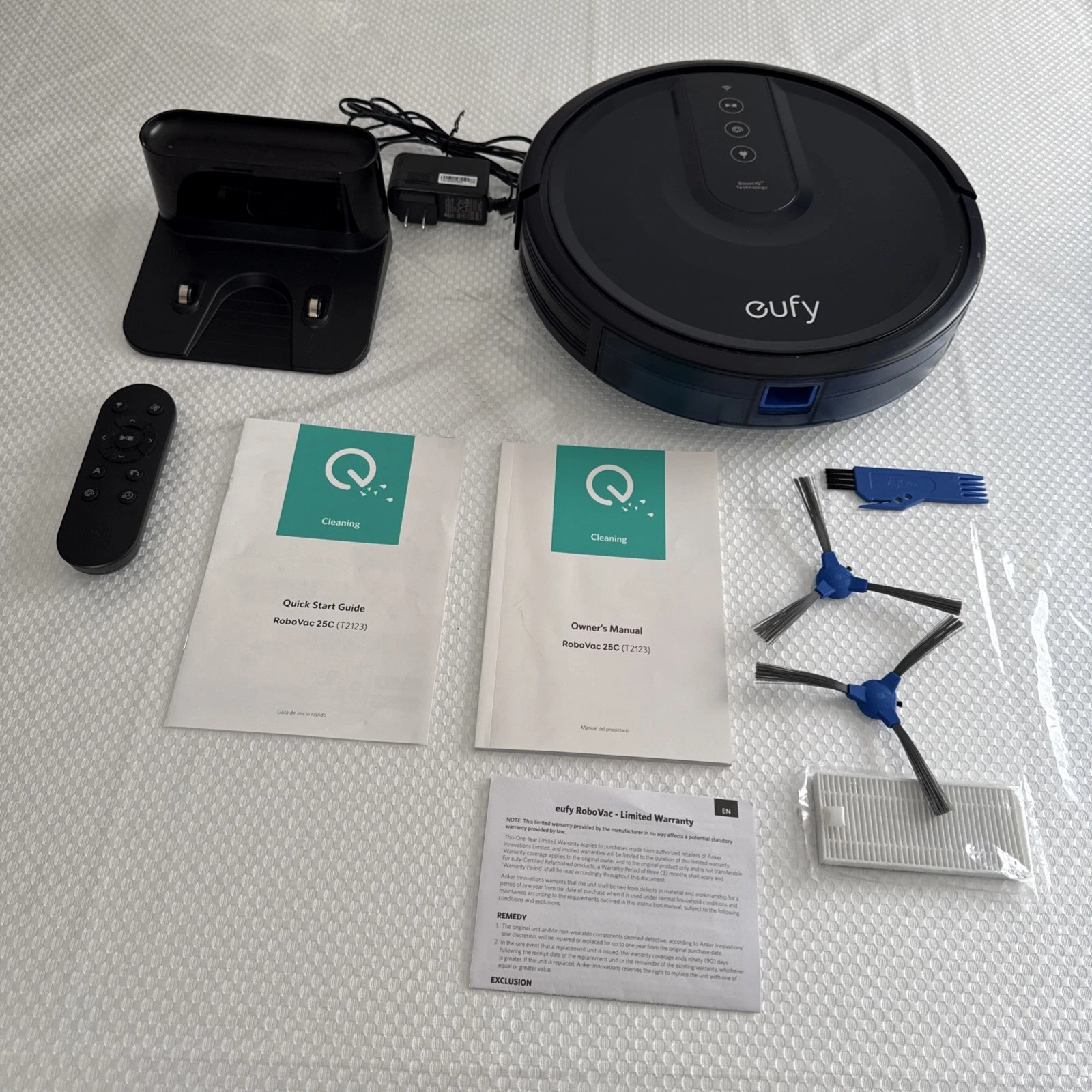 Eufy RoboVac 25c Robotic Vacuum Cleaner W/Charging Base, PowerCord,&Remote Black