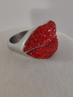 ​David Sigal Stainless Steel Red Pave Crystal Lips Cocktail Statement Ring Sz 8 — photo 3
