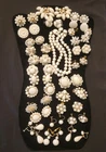 Huge Vintage WHITE Milk Glass Rhinestone Mixed Earring LOT Cluster Japan Germany