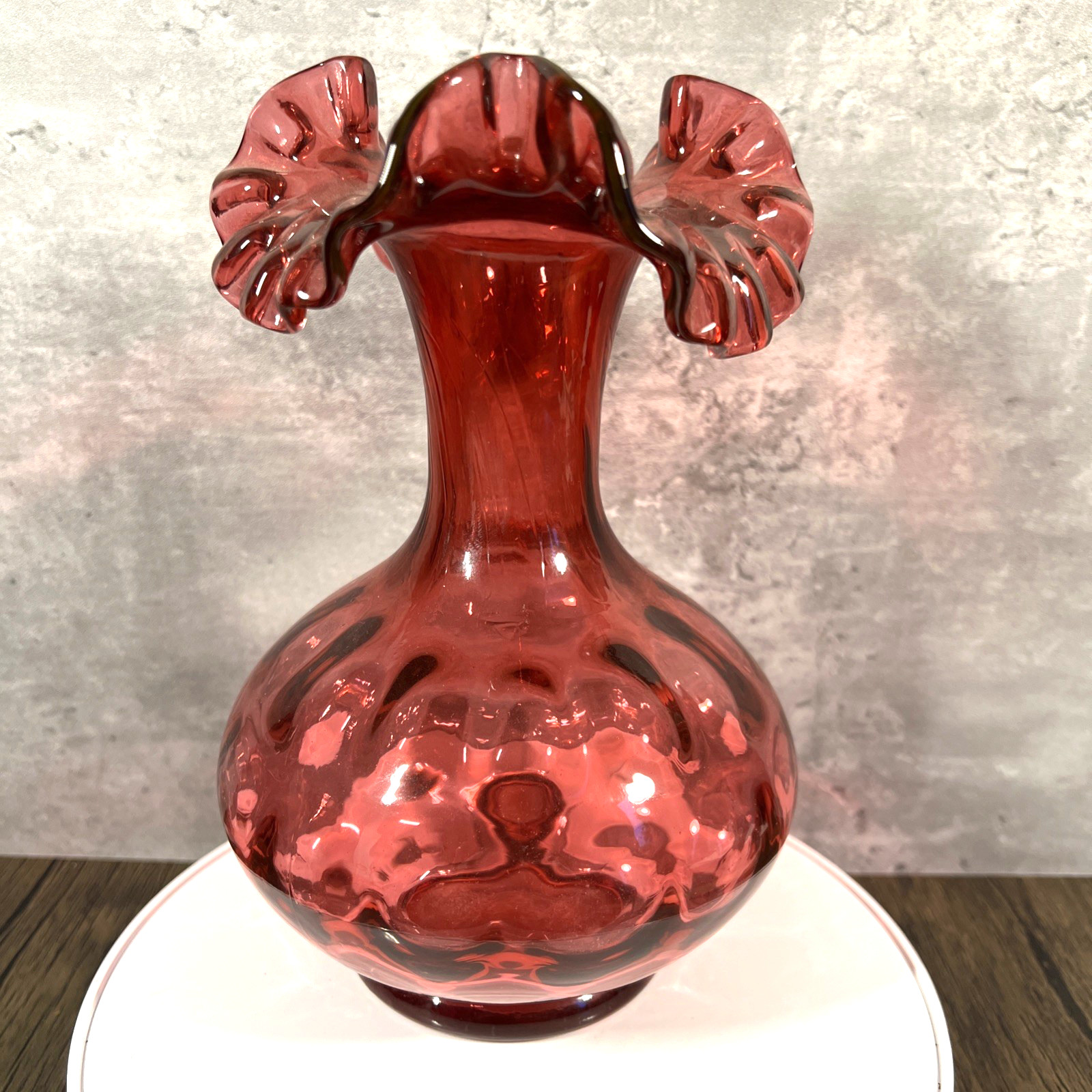 Vintage Fenton Cranberry Ruffled Coin  Dot 8