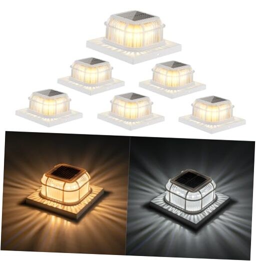 Solar Post Light Packs for Vinyl or Wooden Posts in 4x4, 5x5, and 6x6 Inches Base Sizes - White