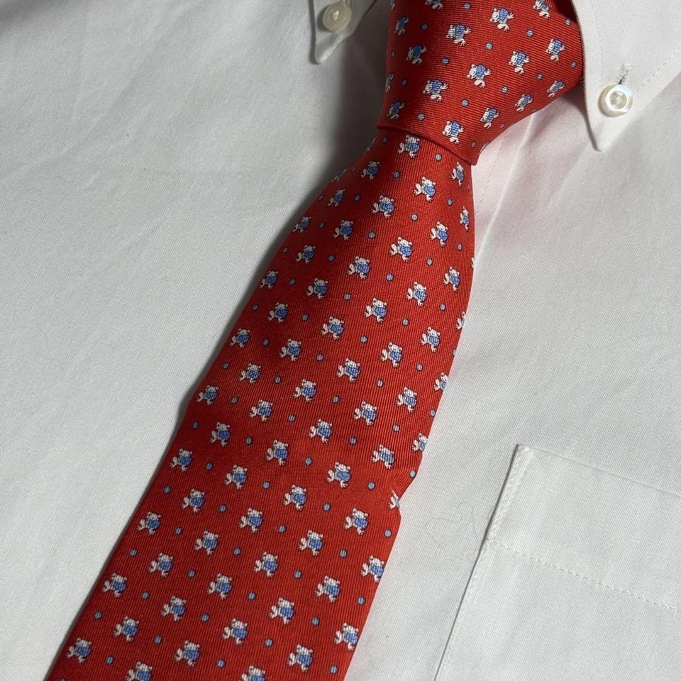 Salvatore Ferragamo галстук красный белый синий лягушка 100% шелк неиспользованный новом подарок F/S - Изображение 2 из 4