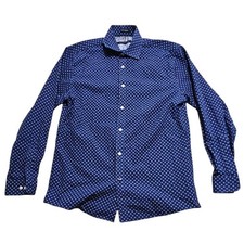 Tommy Hilfiger Slim Fit Non Iron Dress Shirt Blue Geometric Diamond 15.5 32/33