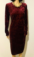 Michael Kors Women's Burgundy Velvet Midi Dress Long Sleeve Stretch Size L