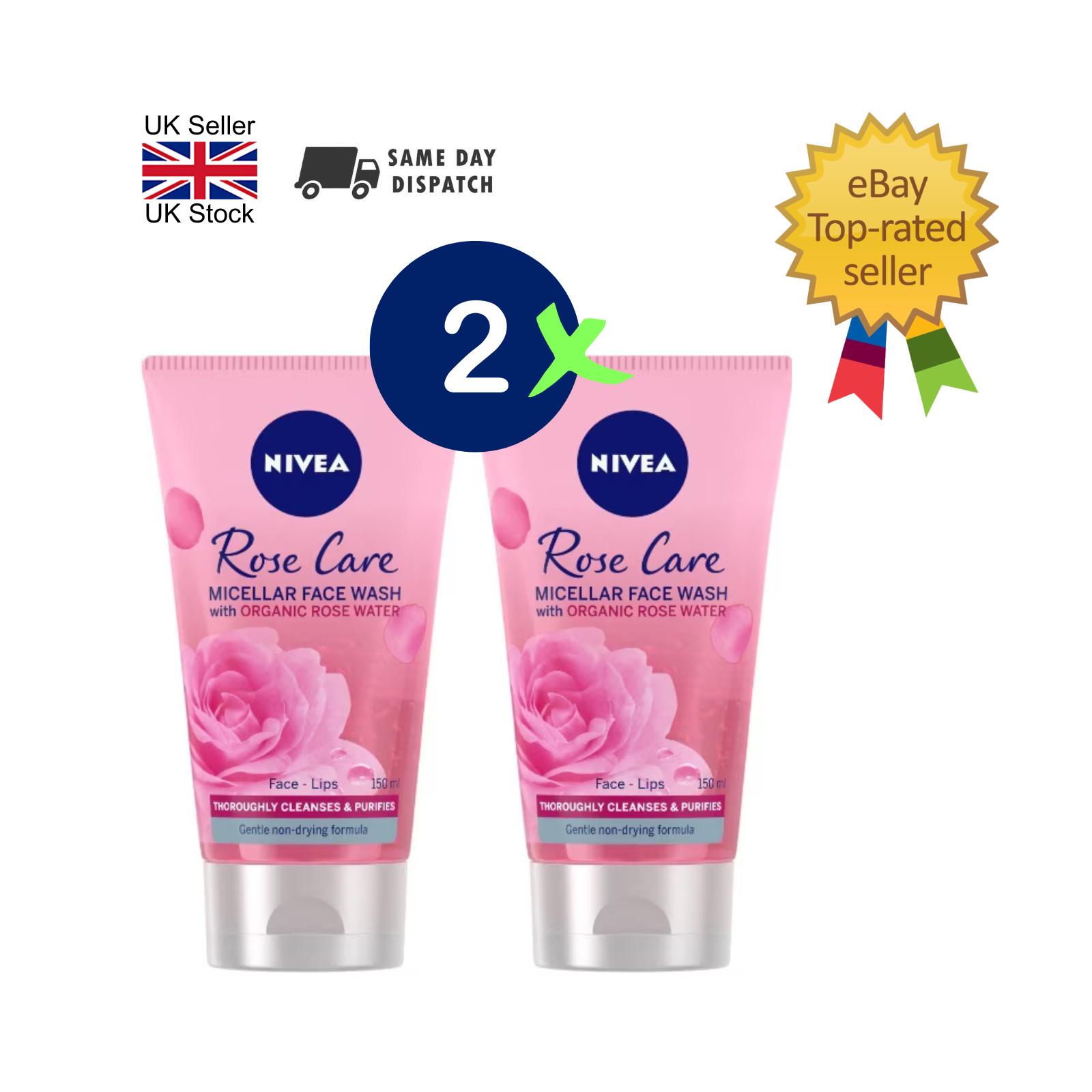 2x Nivea Rose Care Face Wash 150ml Gel Organic Rose Water Micellair Cleanser