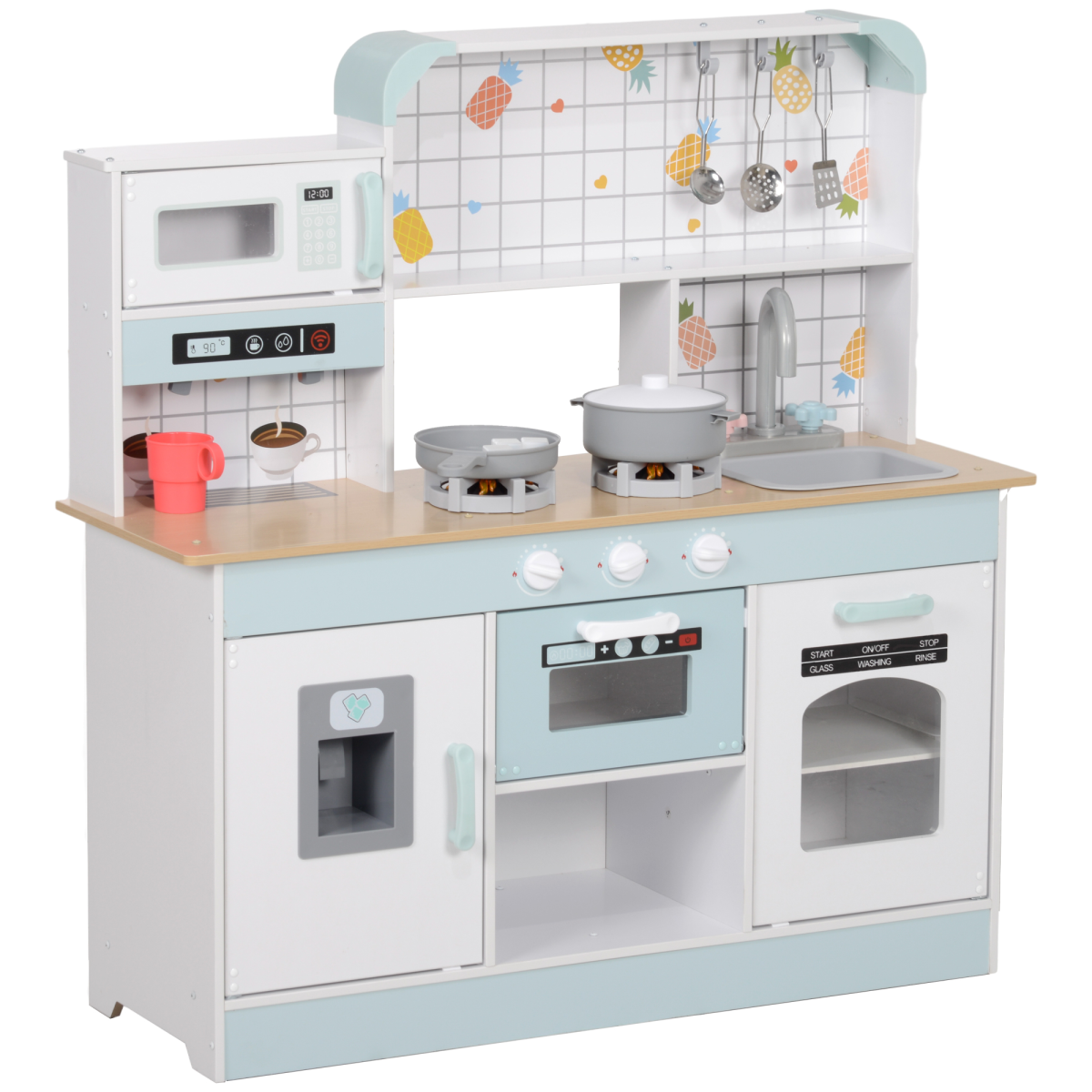 B&Q -  Toy KitchenPretend Role Play Kitchen W/ Ice MakerMicrowave - Image 2