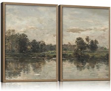 2Pcs Framed Canvas Wall Art Countryside Artwork Prints Landscape Posters Gall...