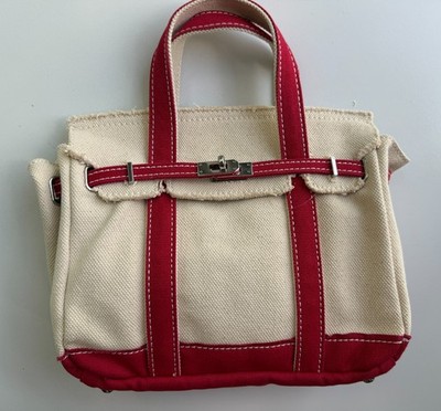 NEW VIRAL ''It'' Bag SUNWIN SMALL CANVAS BOATKIN BEIGE/ RED BOAT TOTE BAG