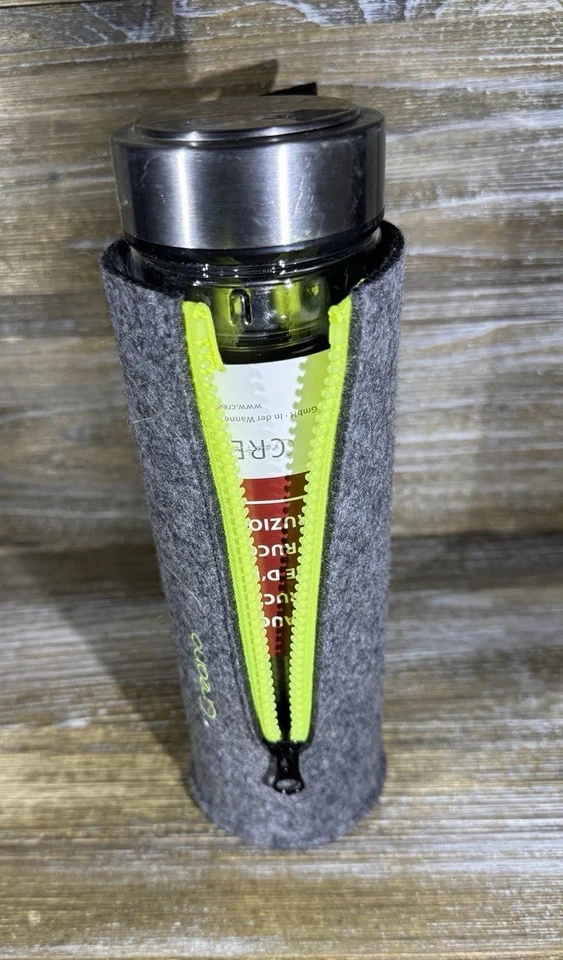 Botella de vidrio Cerano 400ML Thermo Teamaker con bolsa de fieltro verde gris NUEVO Foto 3 de 4