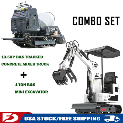 #ad #ad 1 Ton Mini Excavator amp; Tracked Concrete Mixer Truck 13.5HP Bamp;S Gas Engine Combo $9099.00