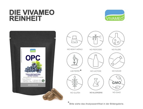Vivameo ® OPC Traubenkernextrakt 95% Kapseln à 620 mg ohne Zusätze • 250 Kapseln - Bild 6 von 9
