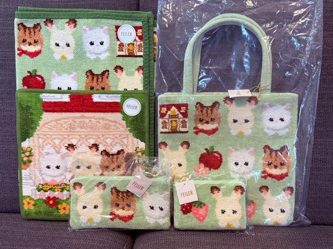 FEILER x Sylvanian Families set of 5 Bag Pouch Handkerchief Japan