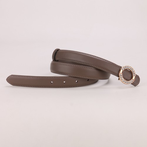 Women's Round Diamond Buckle Rhinestone Genuine Leather Belt for Daily Life - Picture 16 of 31