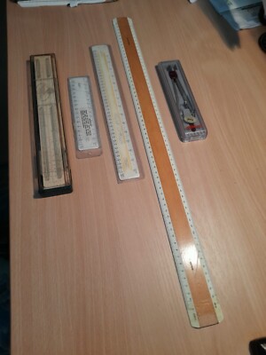 Restposten Vintage Blundell Harding Scale Rules, Faber Sliderule, Rotring Compass 