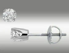 14K White Gold Plated 1Ct Created Diamond Screw Back Solitaire Stud Earrings