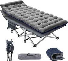 H ZT Folding Camping Bed Military Cot Foldable Bed Gray Blue 2 Sides Mattress