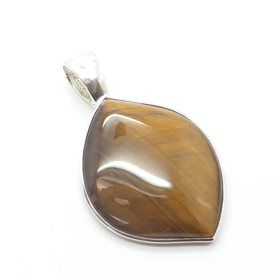 Colgante grande de plata de ley 925 Whitney Kelly real ojo de tigre gema Foto 4 de 4