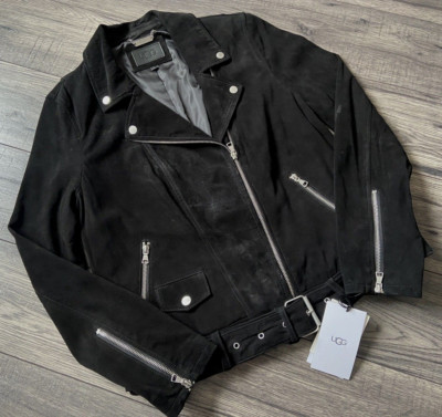 UGG SCHWARZE LAMM WILDLEDER MOTO BIKER JACKE GRÖSSE L EINZELHANDEL £495 NEU MIT ETIKETT