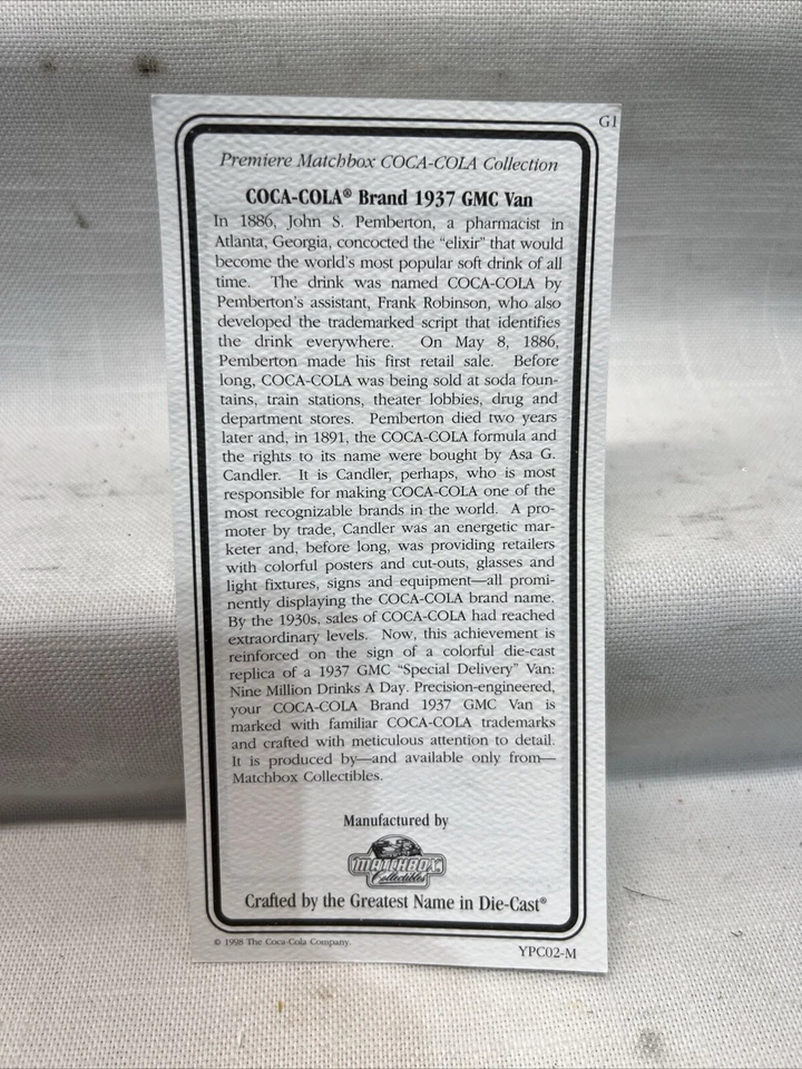 MATCHBOX - 1/43 - YPC02-M 1937 GMC Van COCA-COLA Delivery Truck NEW Open Box - Image 2 of 4