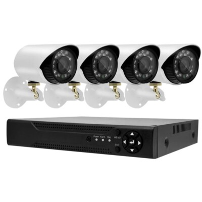 Kabelgebundenes CCTV-Sicherheitssystem mit 4 Kameras und DVR   1080P HD Bullet-Kameras für den Außenbereich