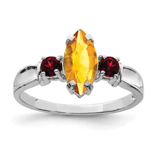 Silver Rhodium Citrine & Garnet Ring QR2904CI