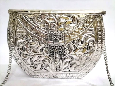 Sac à main de mariée en laiton et métal argenté pour motif floral de mariage ... - Photo 1/4