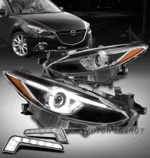 For 14-16 Mazda 3 Halo LED Tube Black Projector Headlights Headlamp w/DRL Signal