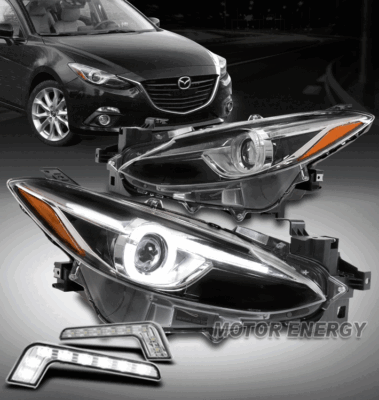 Projector Headlights Pair – 2014-2016 Mazda 3 – Black Housing – Halogen – Ultravision9