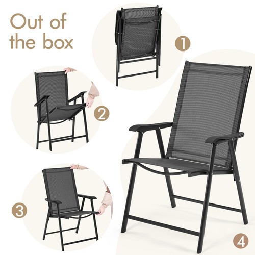 Set of 2 Lawn Outdoor Folding Chairs Yard Patio Dining Chairs Metal Frame,Black - Picture 3 of 6