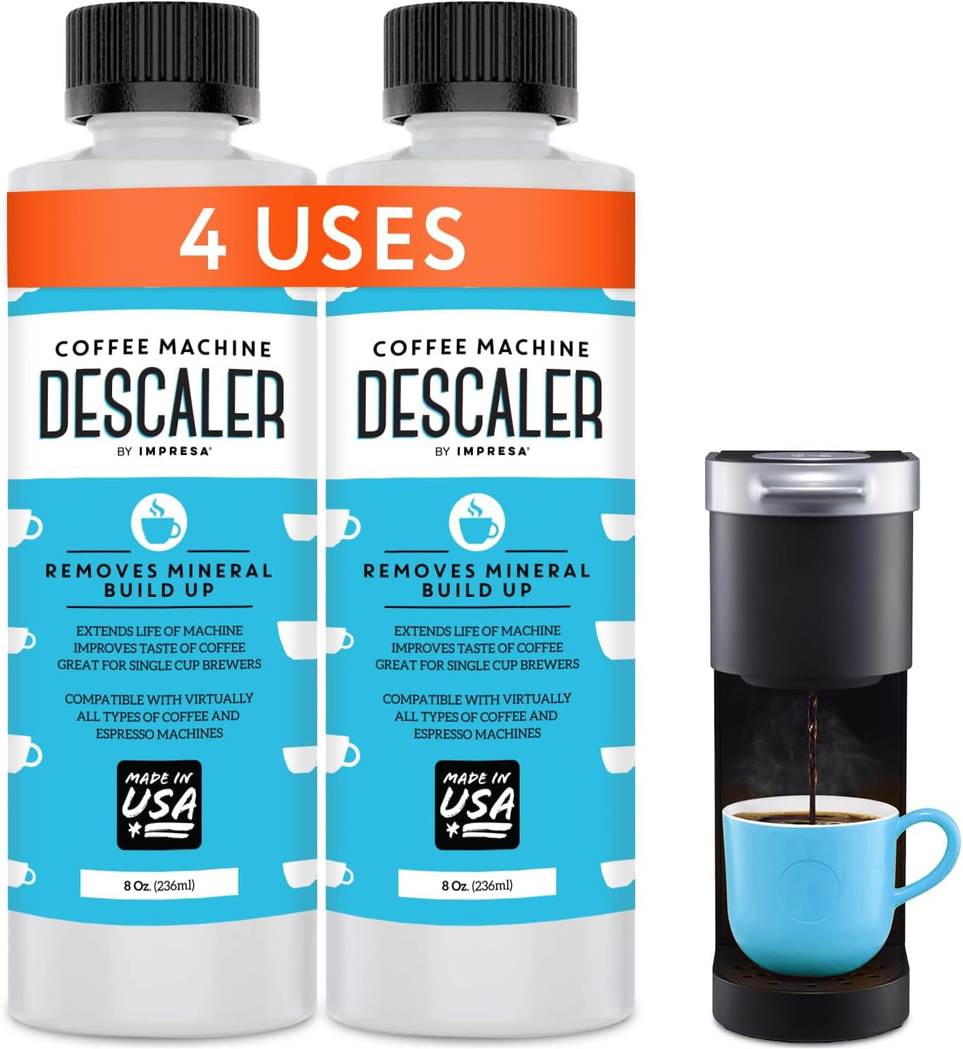 Descaler (2 Pack, 2 Uses per Bottle) - Made in the USA - Universal Descaling Sol