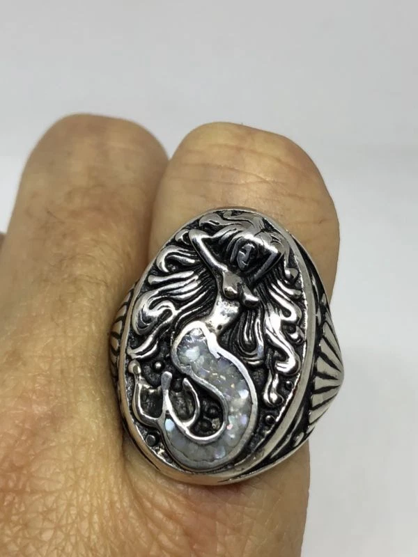 Anillo Sirena Vintage Años 80 Suroeste Plata Madreperla Incrustación 10 Foto 2 de 4