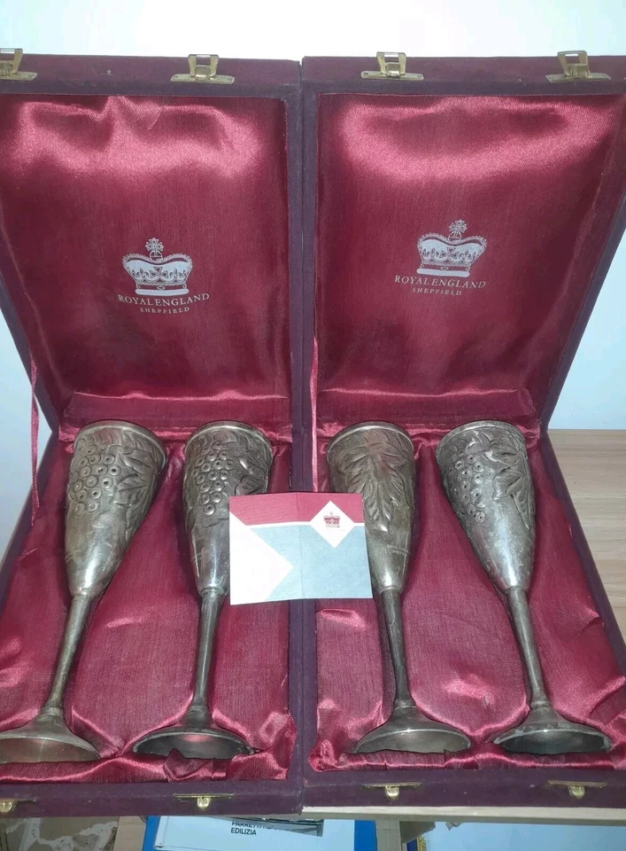 CALICE IN PLACATO ARGENTO ROYALENGLAND SHEFFIELD 2 CONFEZIONI COME DA FOTO - Immagine 2 di 4