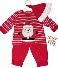 NWT Little Me Santa MY FIRST CHRISTMAS 3pc Outfit Pants Shirt Hat 12m Red Stripe