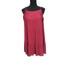 Loft Womens Tie Strap Mini Dress Size L Maroon Tiered Tassel Babydoll Cross Back