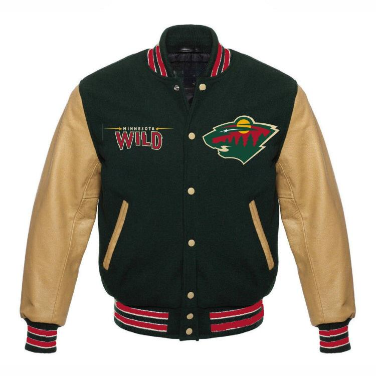 Letterman Minnesota Wild Green and harvest gold Varsity Jacket