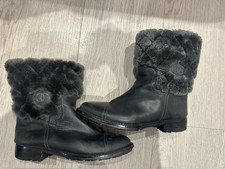 CHANEL Leather Fur Mouton Womens Boots UK4