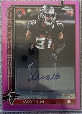 Topps Chrome Football 2025 Xavier Watts-Atlanta Falcons-RC- Auto-Pink Wave  /250