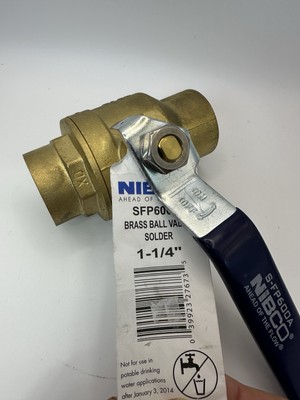 NIBCO SFP600A Brass Ball Valve 1-1/4'' 600 psi WOG Solder End, Full Port