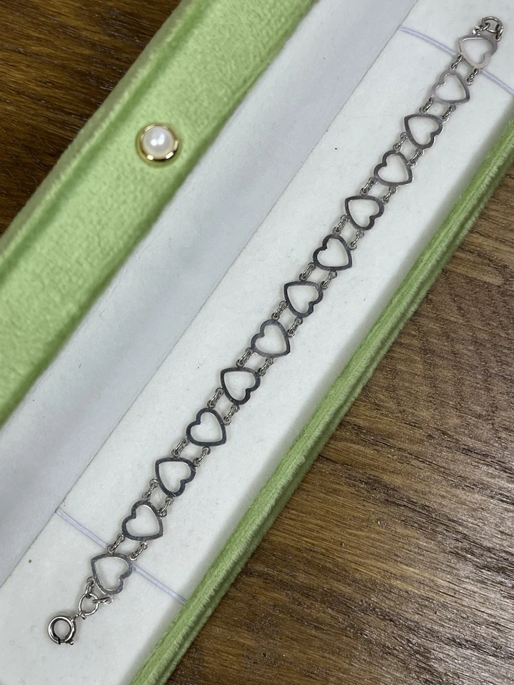 Vintage Stamped HH Sterling Silver 925 Heart Link Chain Bracelet Hans Herman 74 - Image 3 of 4