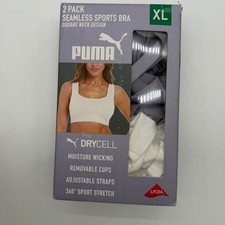 Puma 2 Pack Seamless Sports Bra Square Neck DryCell XL Purple White 2311
