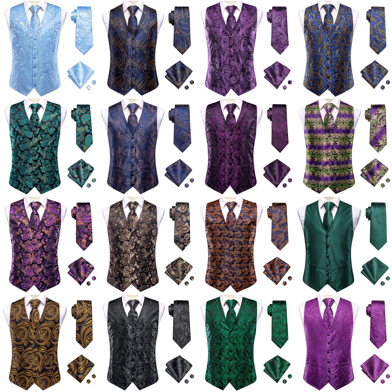 Men's Tuxedo Vest & Bowtie/Necktie Set, Classic Formal Waistcoat Paisley Floral
Opens in a new windo