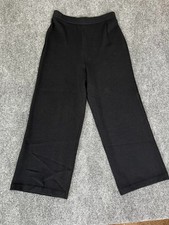 St John Basics Pants Women Black Knit Pull On Classic Career Wide Leg Size 8