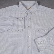 Rockmount Ranch Wear Shirt Mens Large White Stripe L/S Snap Western Heavyweight