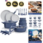Ceramic Cookware Set Nonstick Pots Pans Detachable Handles Safe Dishwasher Blue