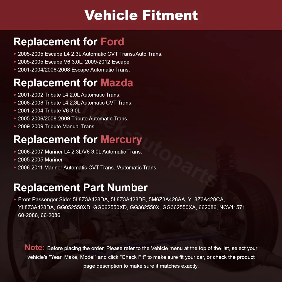 Eje delantero derecho CV para Ford Escape Mazda Tribute 2001-2011 2012 automático Foto 2 de 4