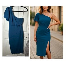 Lulus Ultimate Poise Teal Blue One-Shoulder Midi Dress Size XS NEW NWT