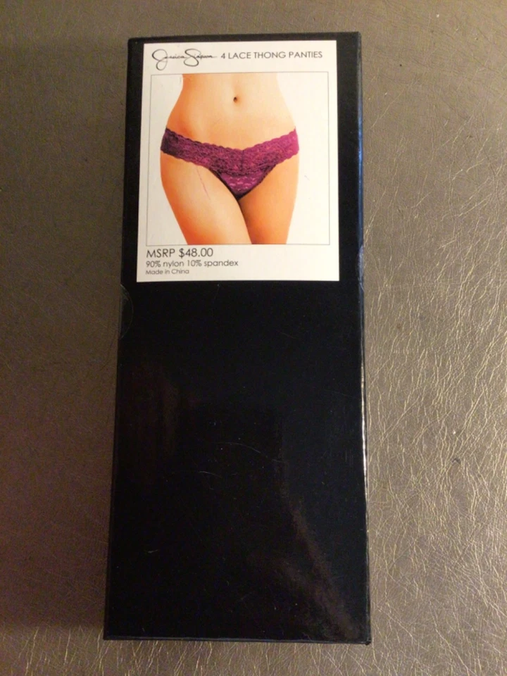 Paquete de 4 tangas de encaje extra coquetas Jessica Simpson rosa + negro talla pequeña Foto 2 de 4